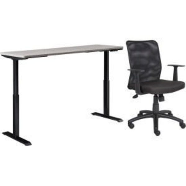 Global Equipment Interion    Height Adjustable Table with Chair Bundle - 72"W x 30"D, Gray W/ Black Base 695781GY-B
